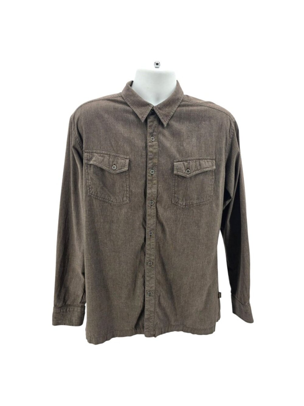 Kuhl Mens Large Shirt Long Sleeve Button Down Chambray Brown Pockets Outdoors